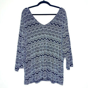 Vintage Avenue Embellished Chevron Print Blouse 3/4 Sleeve V-Neck Top  22/24